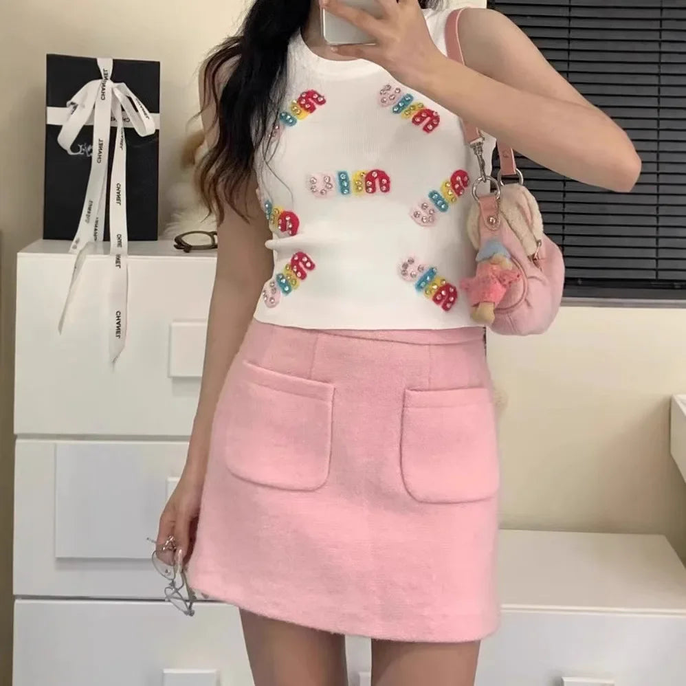 Spicy Girl Knitted Crop Top – Women’s Sleeveless Letter Print Slim Vest, 2025 Fashion Inner Wear Design