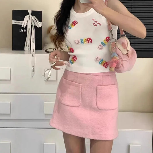 Spicy Girl Knitted Crop Top – Women’s Sleeveless Letter Print Slim Vest, 2025 Fashion Inner Wear Design