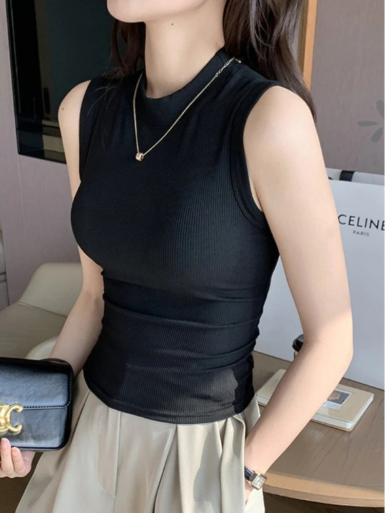 Summer Knit Camisole Vest for Women – Colorful Round Neck Sleeveless Tank Top, Fashion Basic Undershirt
